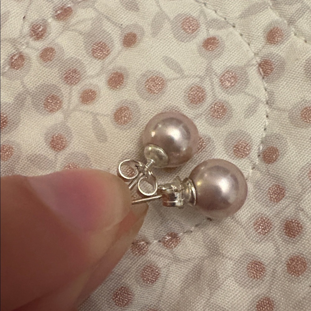 Pink Purple Sea Pearl Earrings - Picture 2 of 4